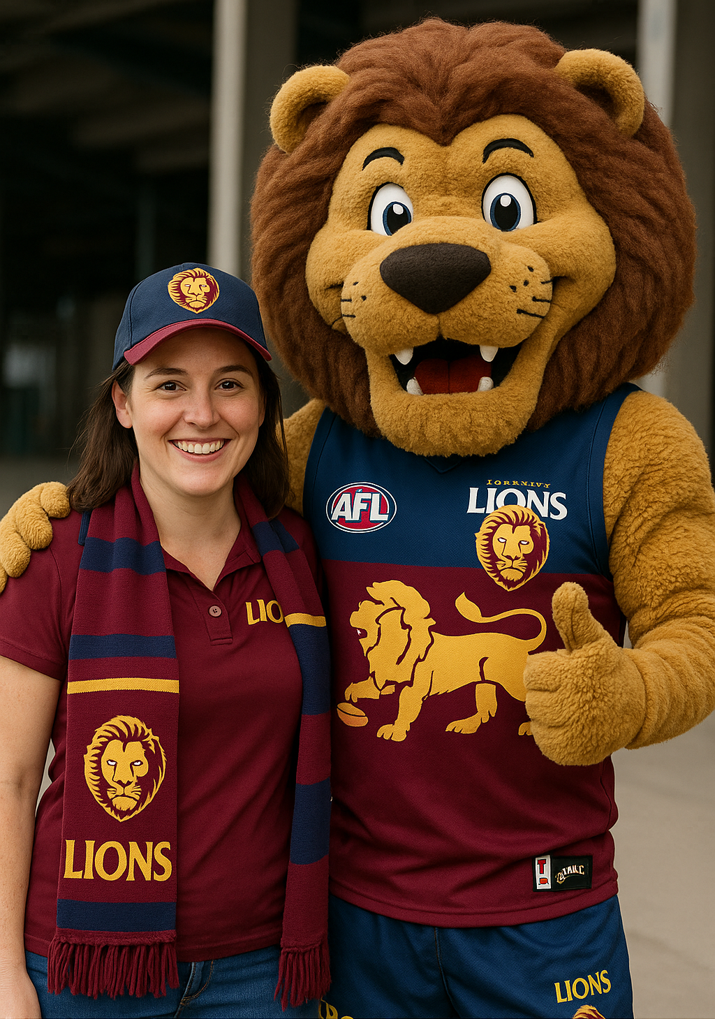 Sarah Mitchell with Lions mascot